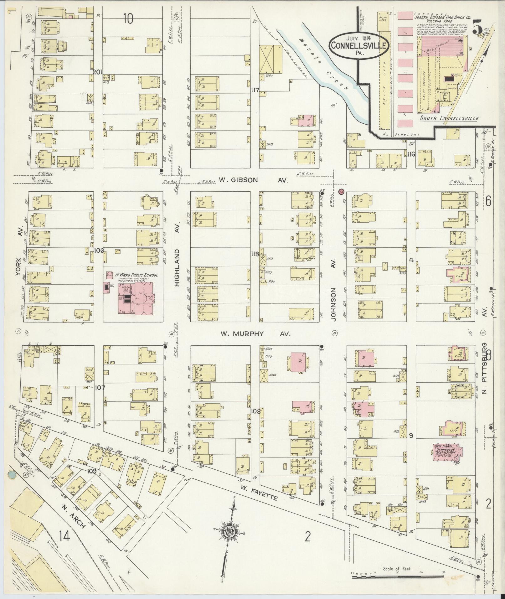 Sanborn Fire Insurance Map from Connellsville, Fayette County, Pennsylvania (1914), Sheet #0005 - Historic Sanborn Fire Insurance Map Print, vintage old map wall art, antique decor, genealogy gift, Pennsylvania Pennsylvania map