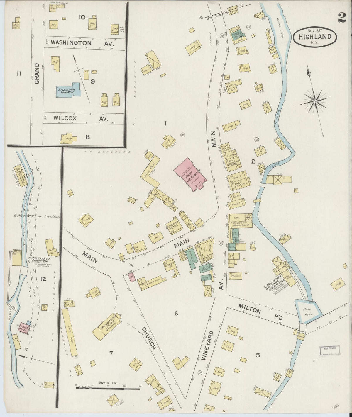 Sanborn Fire Insurance Map from Highland, Ulster County, New York (1887), Sheet #0002 - Complete Map Set gallery image, historic Sanborn map, vintage wall art, New York New York