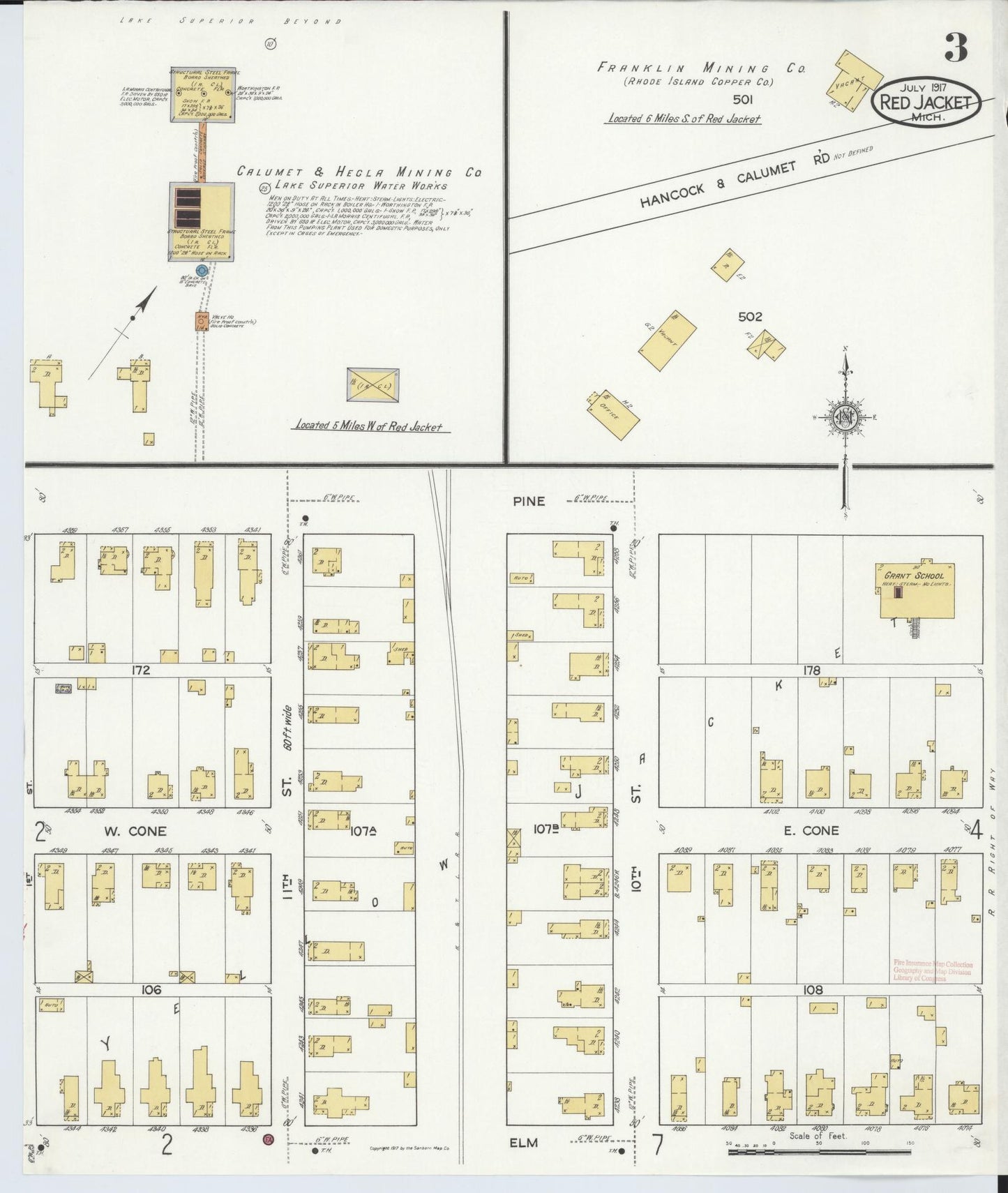 Sanborn Fire Insurance Map from Red Jacket, Houghton County, Michigan (1917), Sheet #0003 - Complete Map Set gallery image, historic Sanborn map, vintage wall art, Michigan Michigan