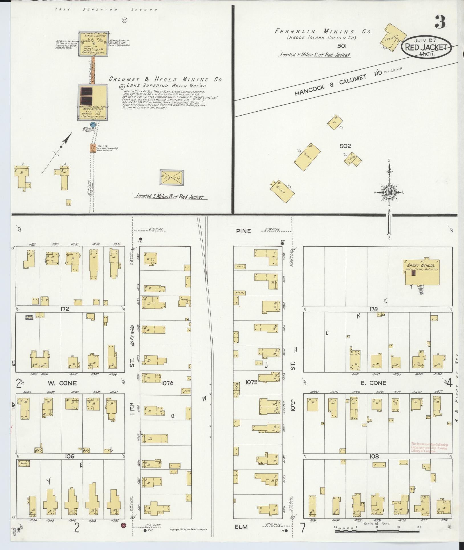 Sanborn Fire Insurance Map from Red Jacket, Houghton County, Michigan (1917), Sheet #0003 - Complete Map Set gallery image, historic Sanborn map, vintage wall art, Michigan Michigan