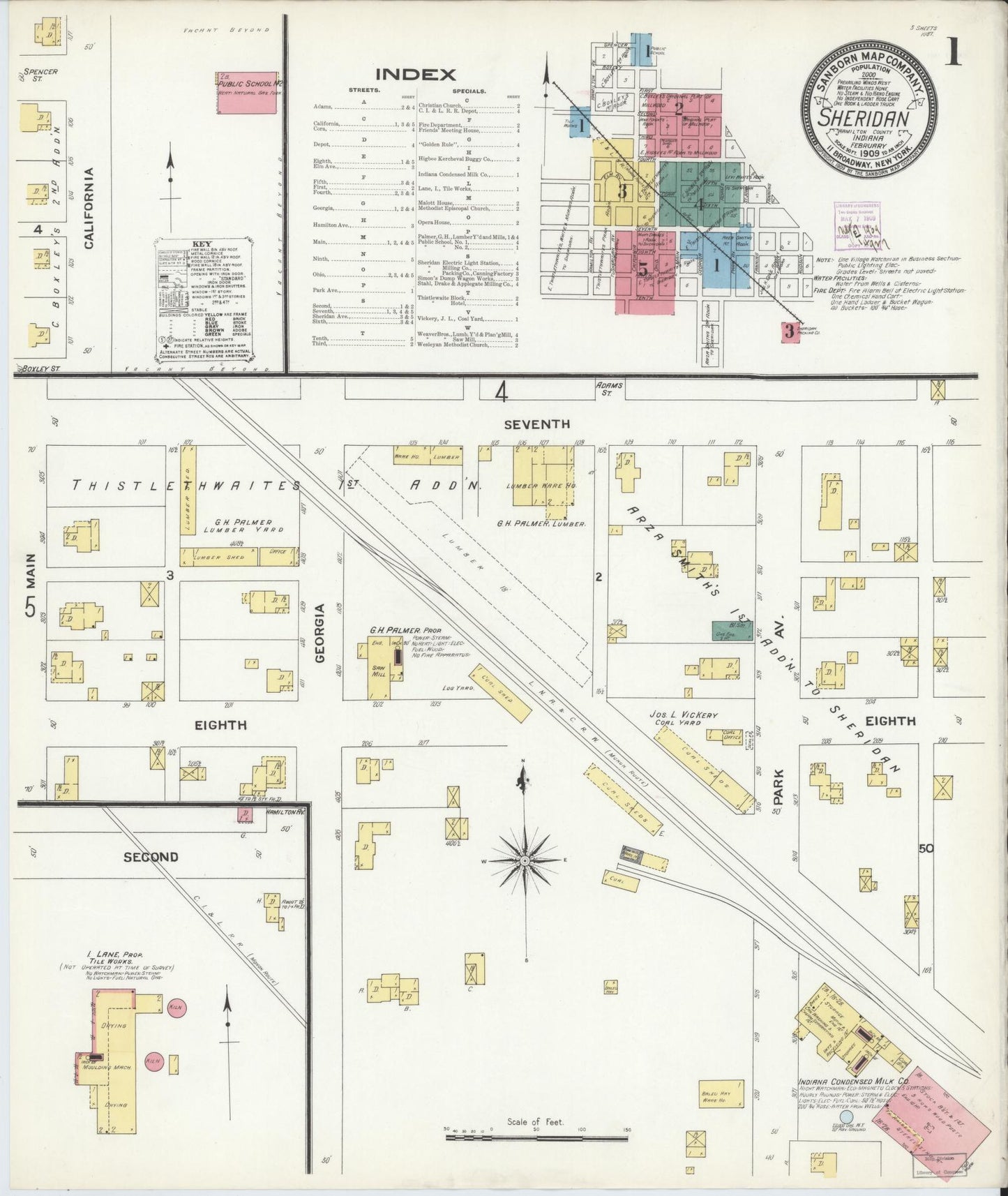 Sanborn Fire Insurance Map from Sheridan, Hamilton County, Indiana (1909), Sheet #0001 - Complete Map Set gallery image, historic Sanborn map, vintage wall art, Indiana Indiana