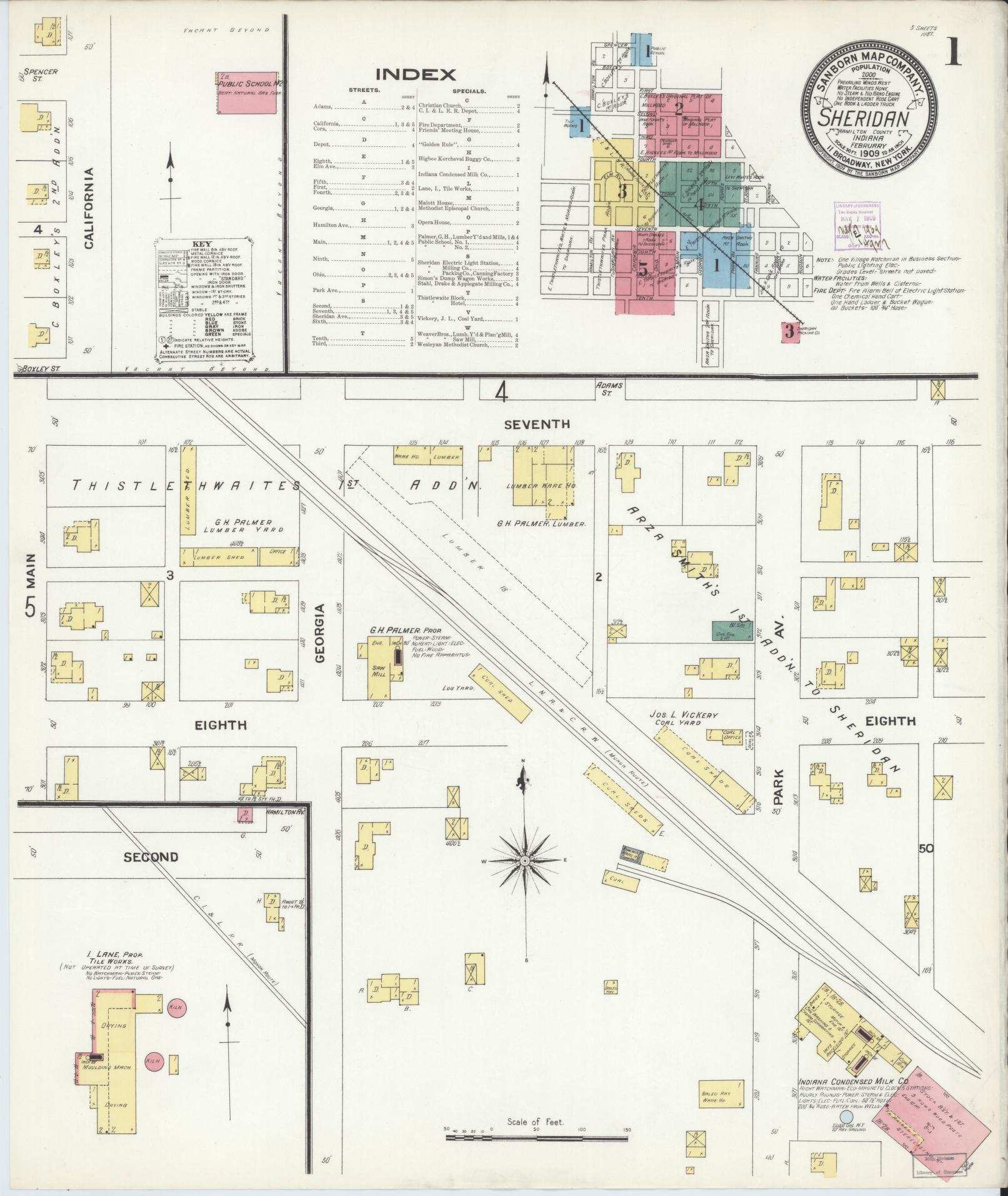 Sanborn Fire Insurance Map from Sheridan, Hamilton County, Indiana (1909), Sheet #0001 - Complete Map Set gallery image, historic Sanborn map, vintage wall art, Indiana Indiana