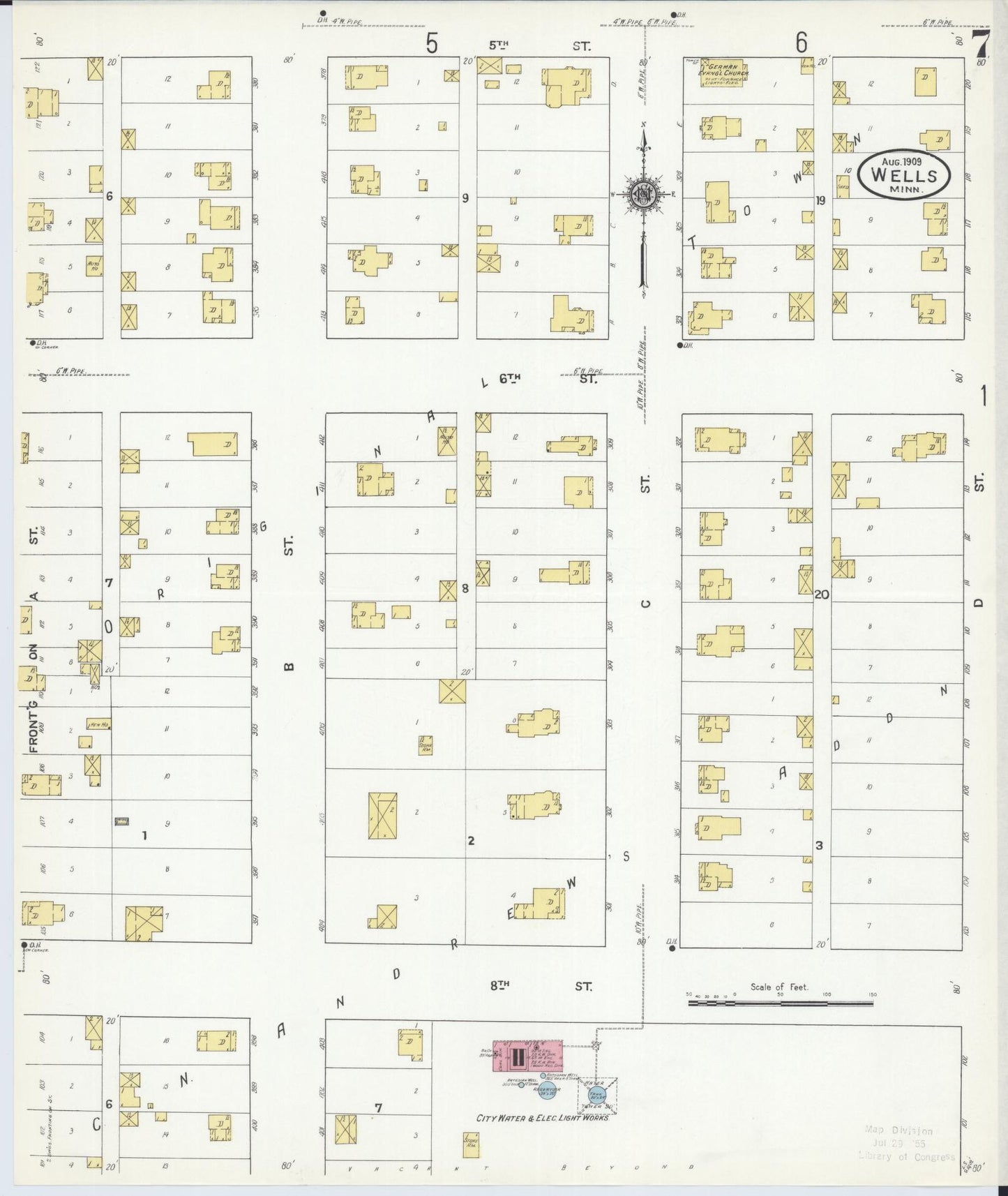 Sanborn Fire Insurance Map from Wells, Faribault County, Minnesota (1909), Sheet #0007 - Complete Map Set gallery image, historic Sanborn map, vintage wall art, Minnesota Minnesota