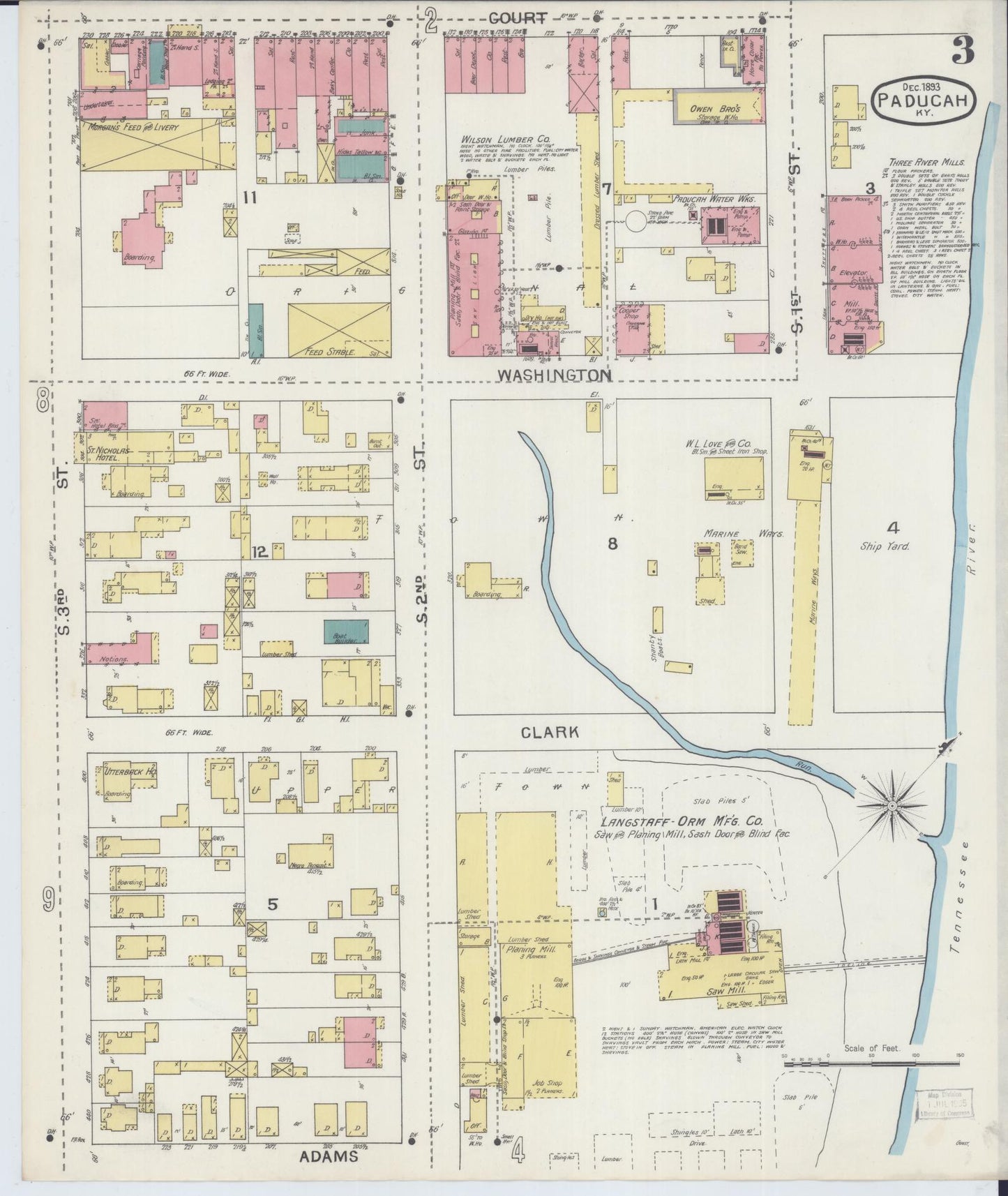 Sanborn Fire Insurance Map from Paducah, Mccraken County, Kentucky (1893), Sheet #0003 - Complete Map Set gallery image, historic Sanborn map, vintage wall art, Kentucky Kentucky
