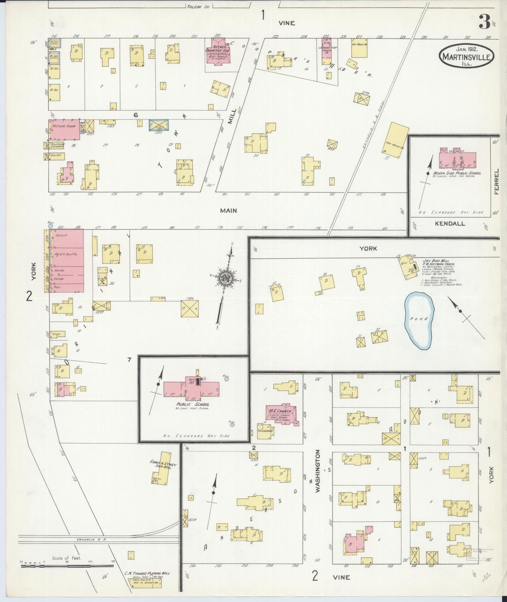 Sanborn Fire Insurance Map from Martinsville, Clark County, Illinois (1912), Sheet #0003 - Complete Map Set gallery image, historic Sanborn map, vintage wall art, Illinois Illinois