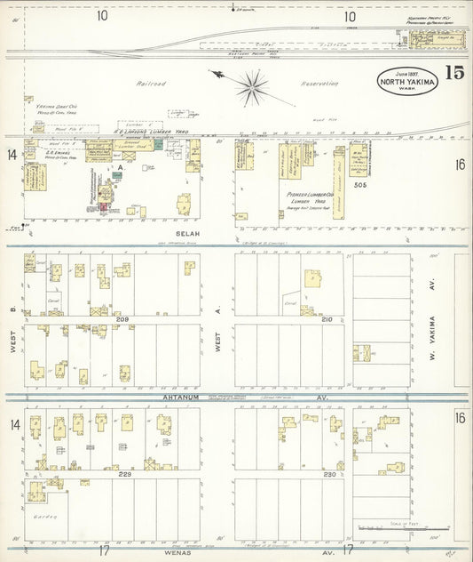 Sanborn Fire Insurance Map from North Yakima, Yakima County, Washington (1897), Sheet #0015 - Historic Sanborn Fire Insurance Map Print, vintage old map wall art, antique decor, genealogy gift, Washington Washington map