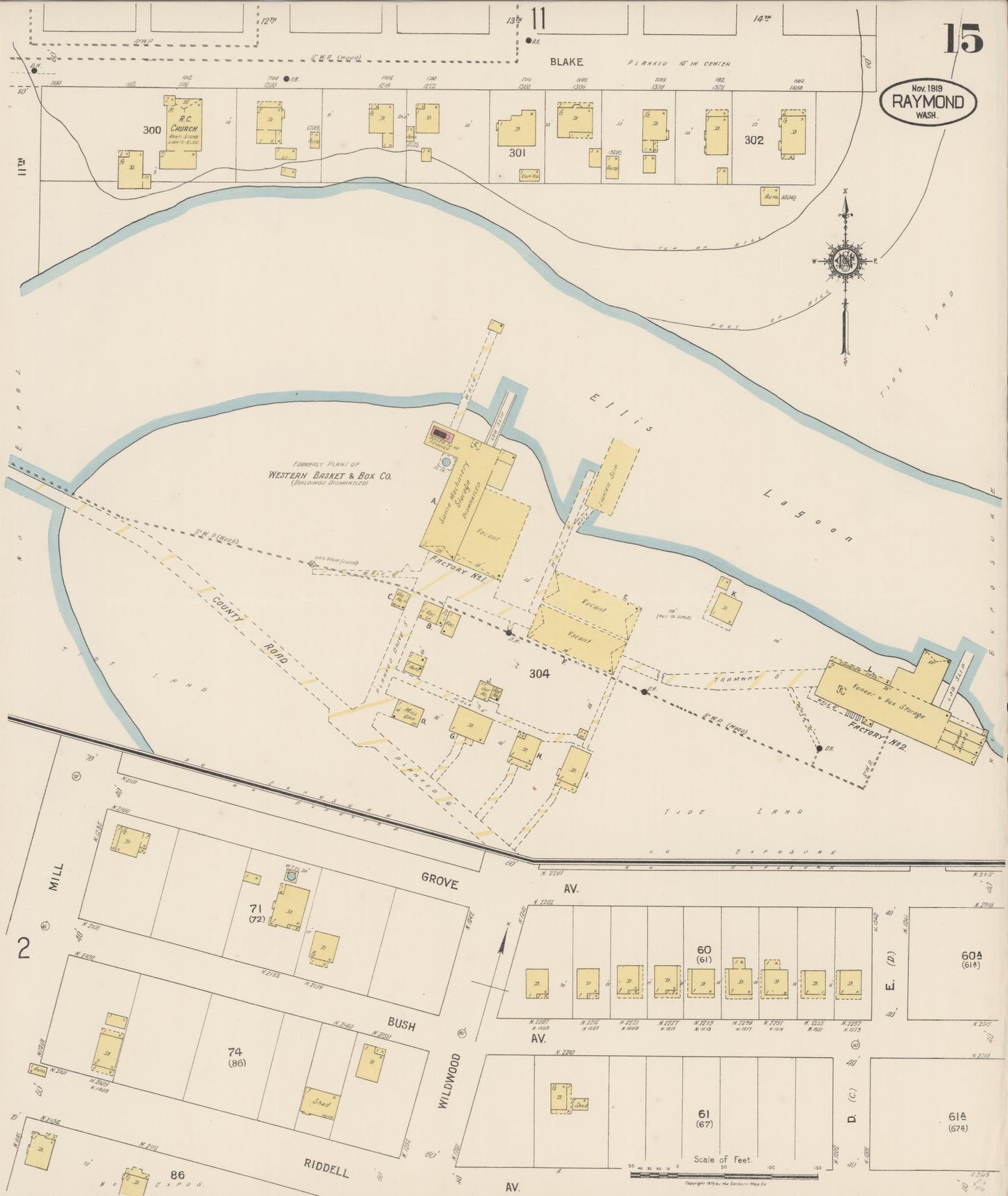 Sanborn Fire Insurance Map from Raymond, Pacific County, Washington (1919), Sheet #0015 - Complete Map Set gallery image, historic Sanborn map, vintage wall art, Washington Washington
