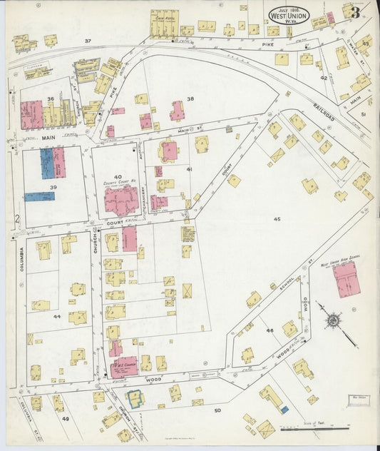 Sanborn Fire Insurance Map from West Union, Doddridge County, West Virginia (1916), Sheet #0003 - Historic Sanborn Fire Insurance Map Print, vintage old map wall art, antique decor, genealogy gift, West Virginia West Virginia map