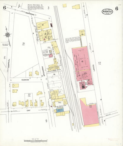 Sanborn Fire Insurance Map from Norwood, Norfolk County, Massachusetts (1923), Sheet #0006 - Historic Sanborn Fire Insurance Map Print, vintage old map wall art, antique decor, genealogy gift, Massachusetts Massachusetts map