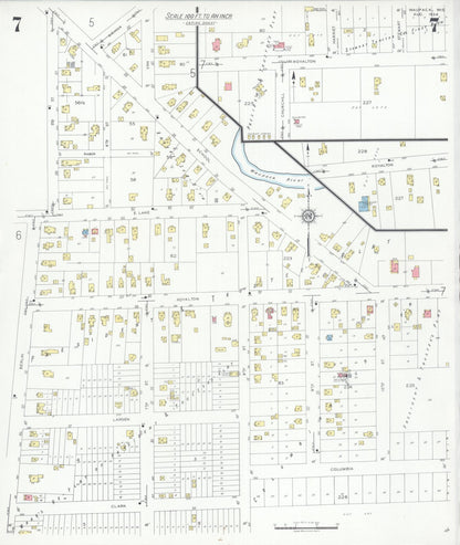 Sanborn Fire Insurance Map from Waupaca, Waupaca County, Wisconsin (1934), Sheet #0007 - Complete Map Set gallery image, historic Sanborn map, vintage wall art, Wisconsin Wisconsin