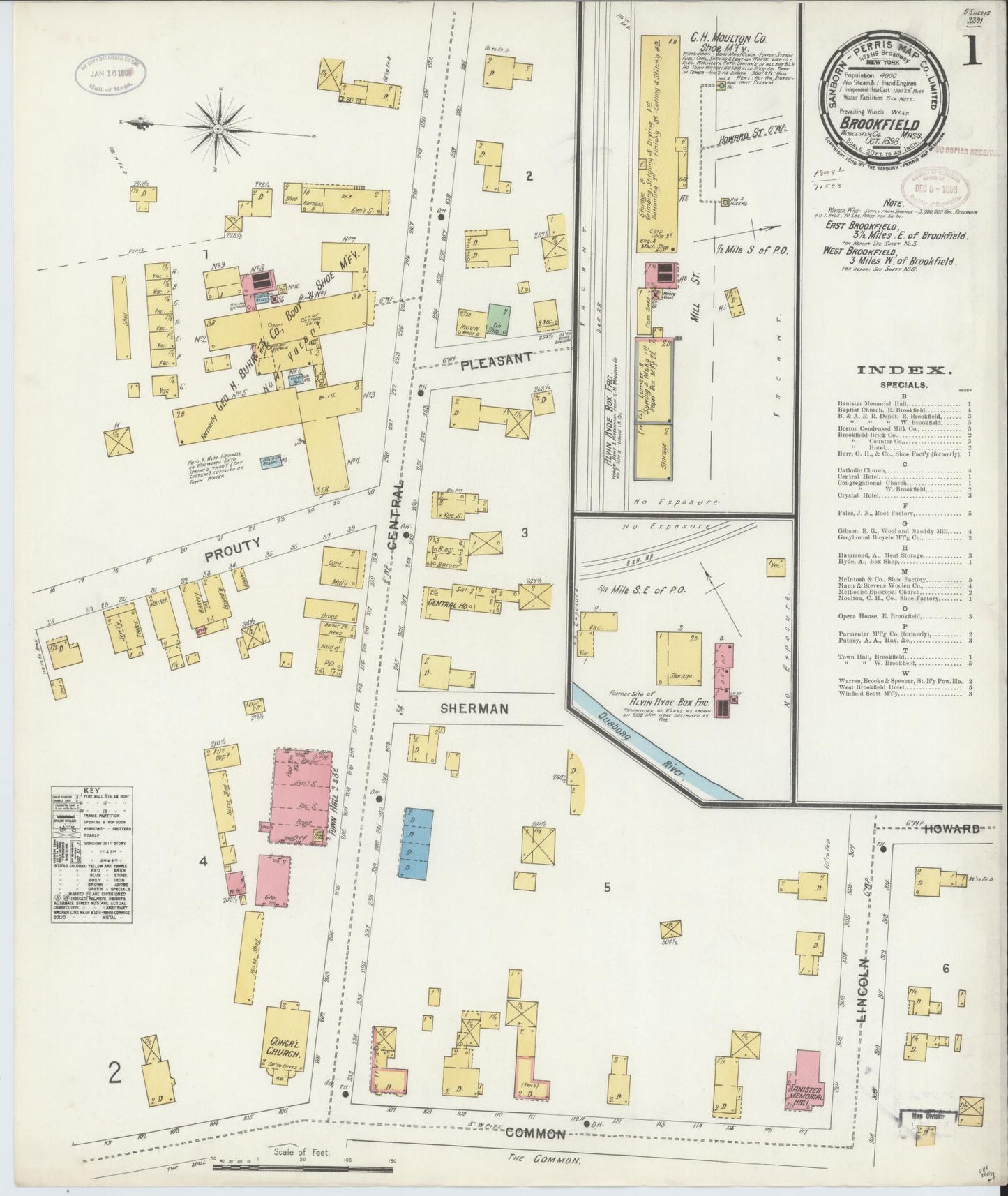 Sanborn Fire Insurance Map from Brookfield, Worcester County, Massachusetts (1898), Sheet #0001 - Complete Map Set gallery image, historic Sanborn map, vintage wall art, Massachusetts Massachusetts