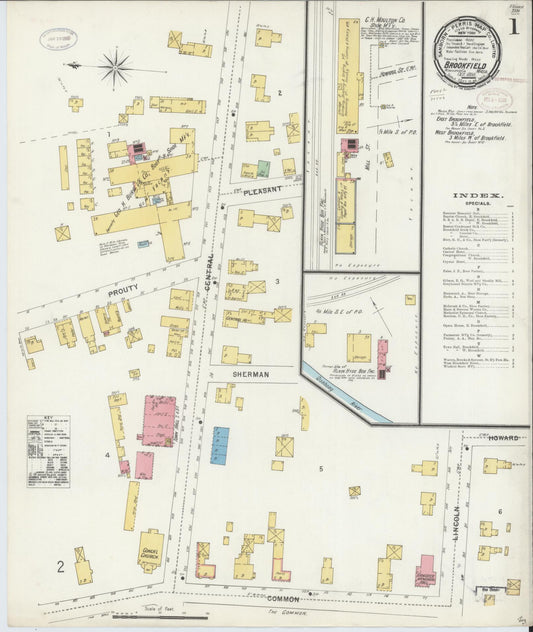 Sanborn Fire Insurance Map from Brookfield, Worcester County, Massachusetts (1898), Sheet #0001 - Complete Map Set gallery image, historic Sanborn map, vintage wall art, Massachusetts Massachusetts