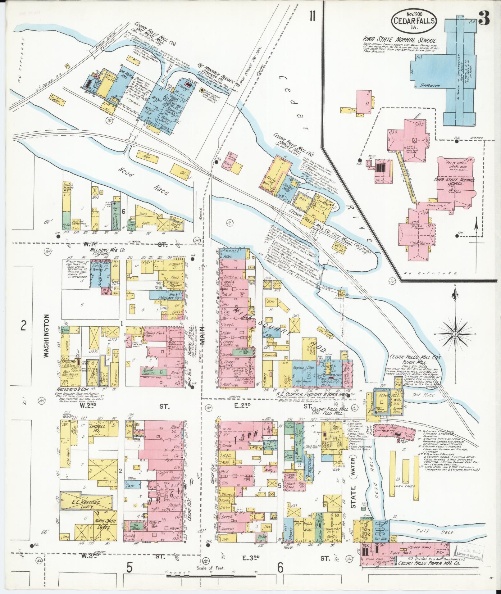 Sanborn Fire Insurance Map from Cedar Falls, Black Hawk County, Iowa (1900), Sheet #0003 - Historic Sanborn Fire Insurance Map Print, vintage old map wall art