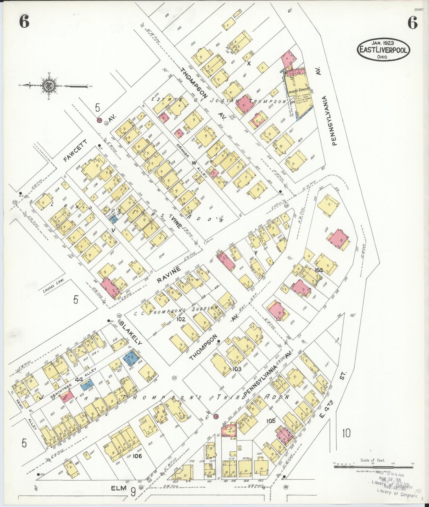Sanborn Fire Insurance Map from East Liverpool, Columbiana County, Ohio (1923), Sheet #0006 - Historic Sanborn Fire Insurance Map Print, vintage old map wall art, antique decor, genealogy gift, Ohio Ohio map