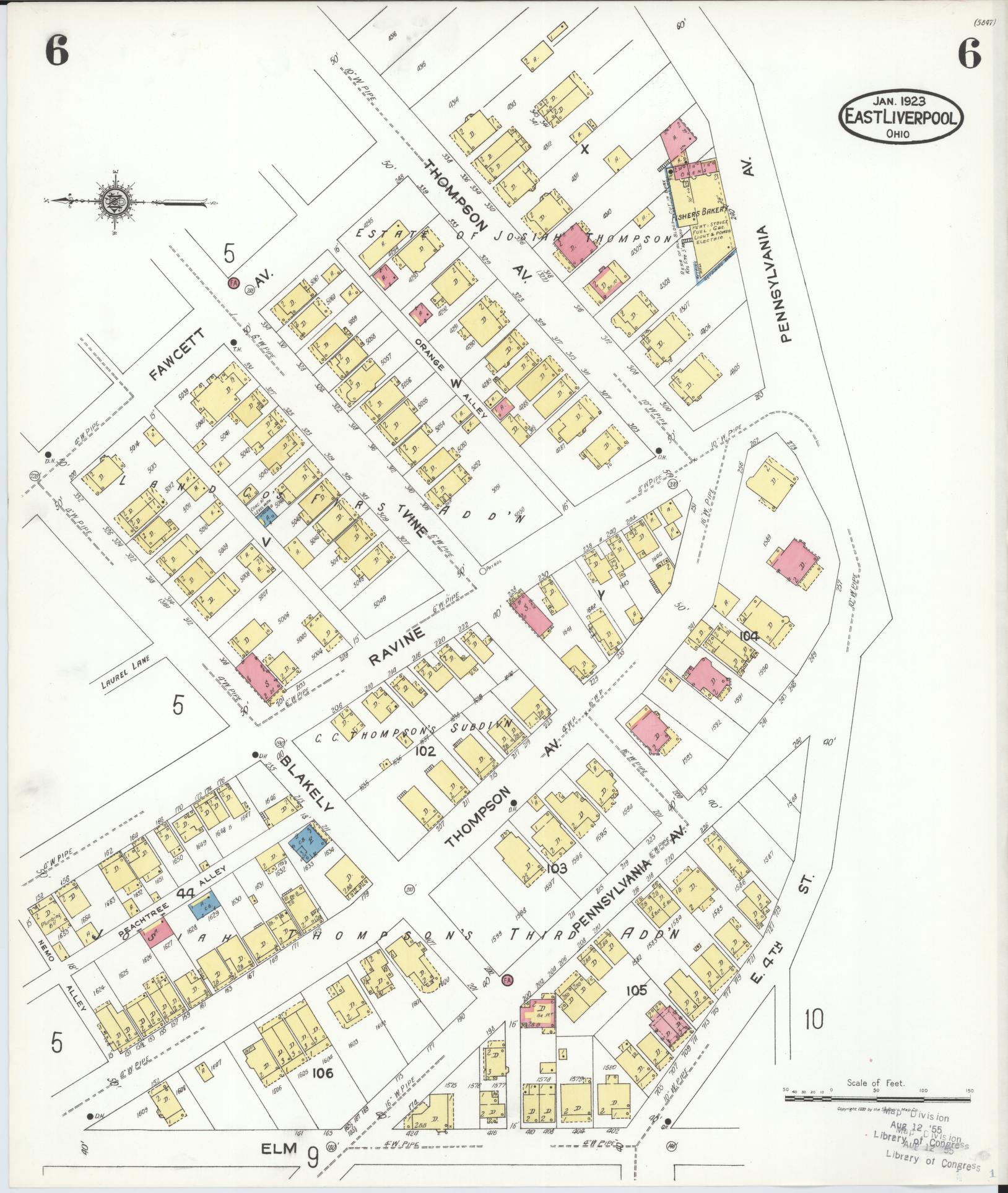 Sanborn Fire Insurance Map from East Liverpool, Columbiana County, Ohio (1923), Sheet #0006 - Historic Sanborn Fire Insurance Map Print, vintage old map wall art, antique decor, genealogy gift, Ohio Ohio map