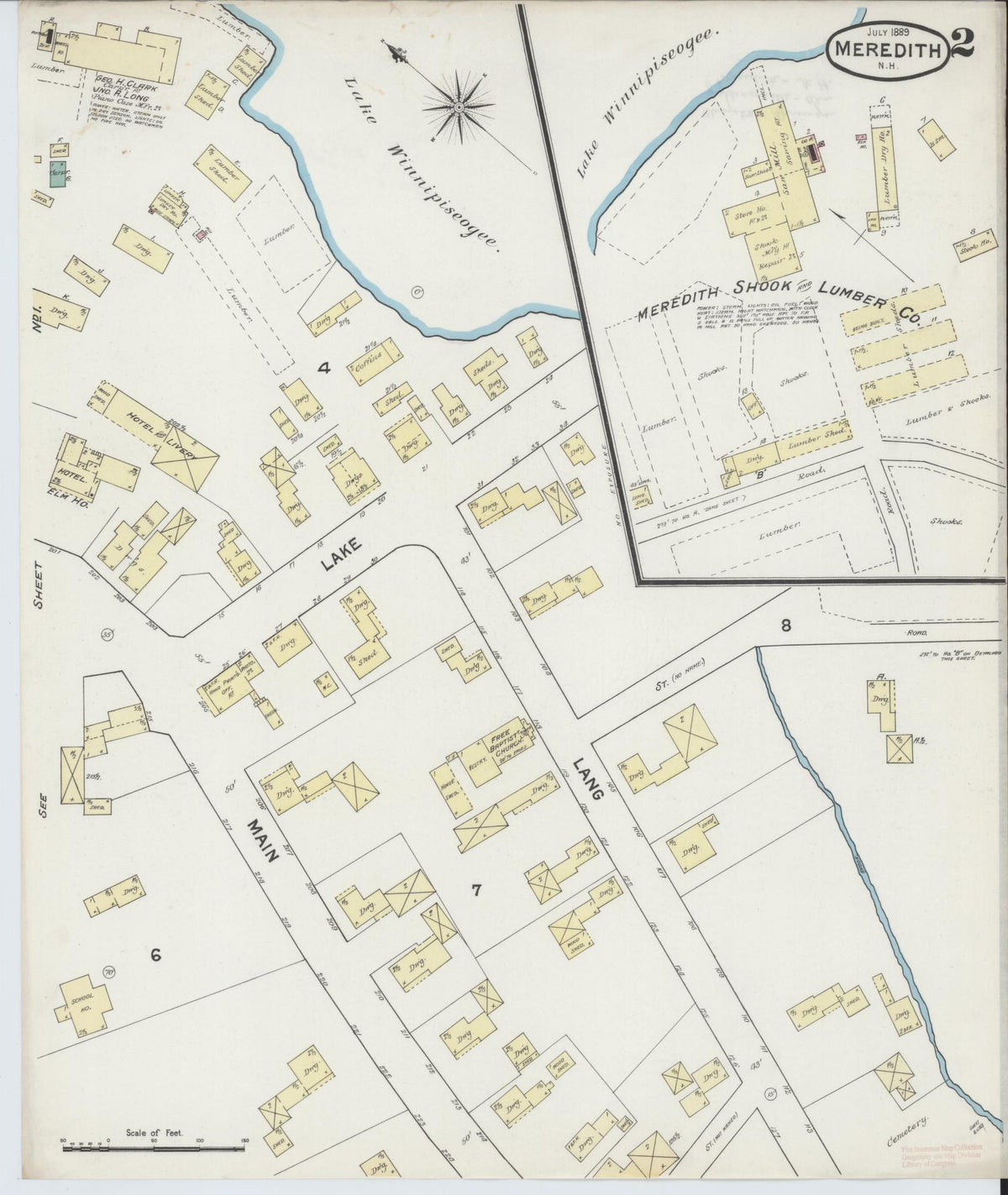 Sanborn Fire Insurance Map from Meredith, Belknap County, New Hampshire (1889), Sheet #0002 - Historic Sanborn Fire Insurance Map Print, vintage old map wall art, antique decor, genealogy gift, New Hampshire New Hampshire map