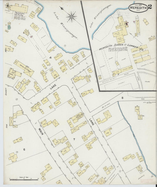 Sanborn Fire Insurance Map from Meredith, Belknap County, New Hampshire (1889), Sheet #0002 - Historic Sanborn Fire Insurance Map Print, vintage old map wall art, antique decor, genealogy gift, New Hampshire New Hampshire map
