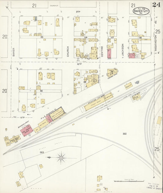 Sanborn Fire Insurance Map from Baker, Baker County, Oregon (1903), Sheet #0024 - Historic Sanborn Fire Insurance Map Print, vintage old map wall art, antique decor, genealogy gift, Oregon Oregon map