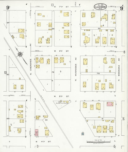 Sanborn Fire Insurance Map from Claremore, Rogers County, Oklahoma (1925), Sheet #0009 - Complete Map Set gallery image, historic Sanborn map, vintage wall art, Oklahoma Oklahoma