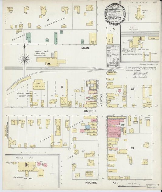 Sanborn Fire Insurance Map from Goodland, Newton County, Indiana (1892), Sheet #0001 - Historic Sanborn Fire Insurance Map Print, vintage old map wall art, antique decor, genealogy gift, Indiana Indiana map