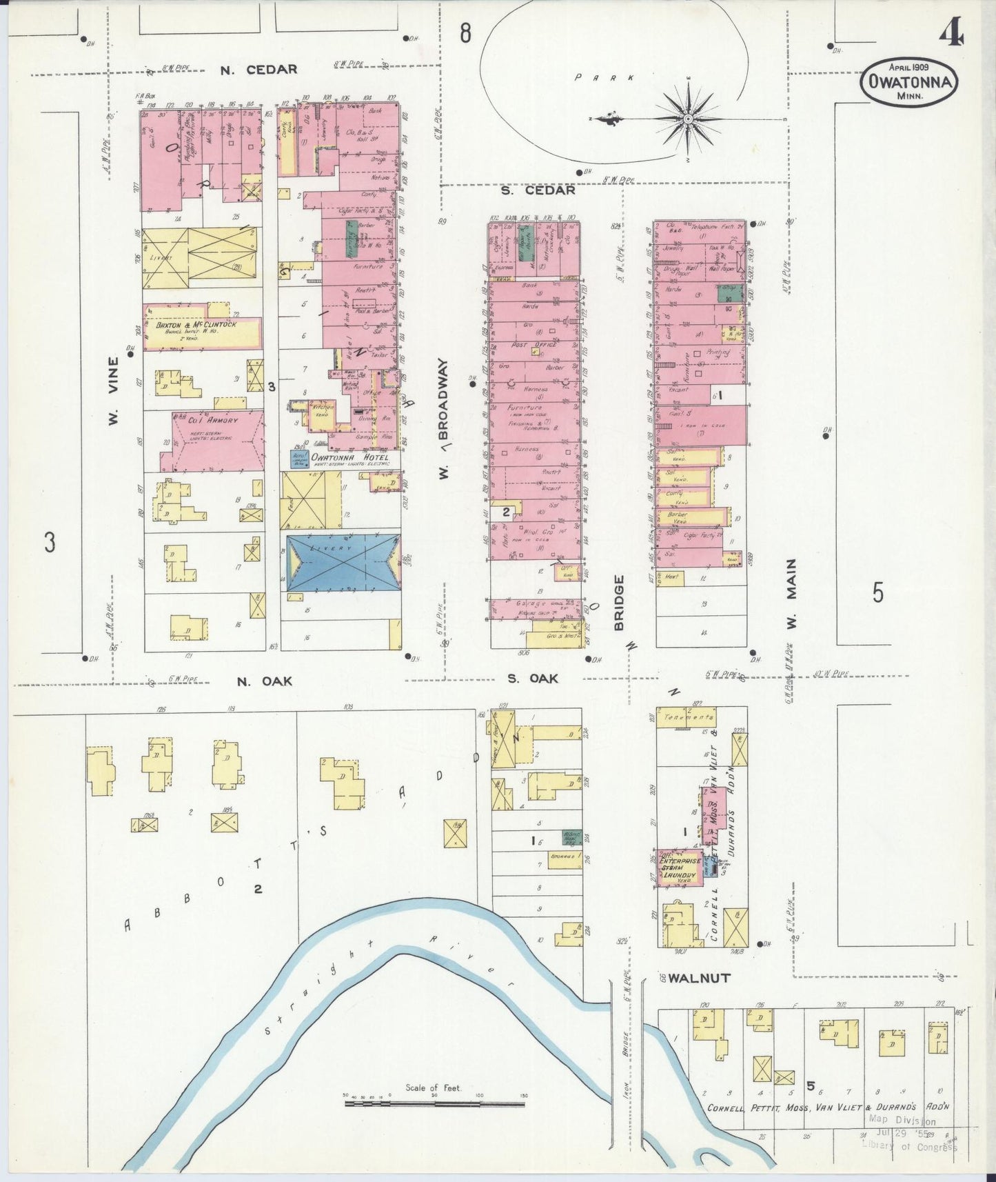 Sanborn Fire Insurance Map from Owatonna, Steele County, Minnesota (1909), Sheet #0004 - Complete Map Set gallery image, historic Sanborn map, vintage wall art, Minnesota Minnesota