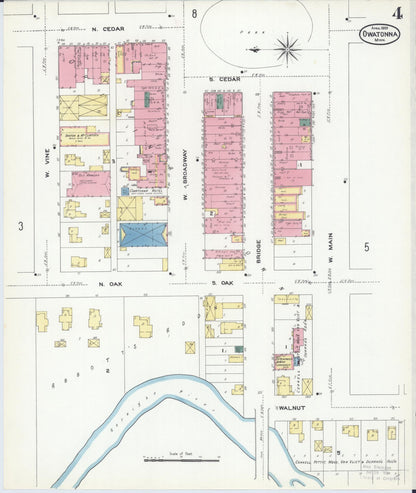 Sanborn Fire Insurance Map from Owatonna, Steele County, Minnesota (1909), Sheet #0004 - Complete Map Set gallery image, historic Sanborn map, vintage wall art, Minnesota Minnesota
