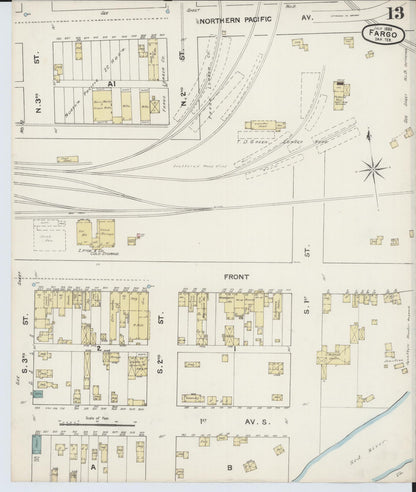 Sanborn Fire Insurance Map from Fargo, Cass County, North Dakota (1888), Sheet #0013 - Complete Map Set gallery image, historic Sanborn map, vintage wall art, North Dakota North Dakota