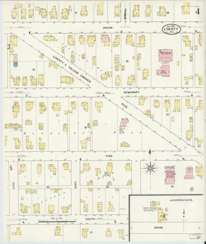 Sanborn Fire Insurance Map from Liberty, Union County, Indiana (1909), Sheet #0004 - Historic Sanborn Fire Insurance Map Print, vintage old map wall art, antique decor, genealogy gift, Indiana Indiana map