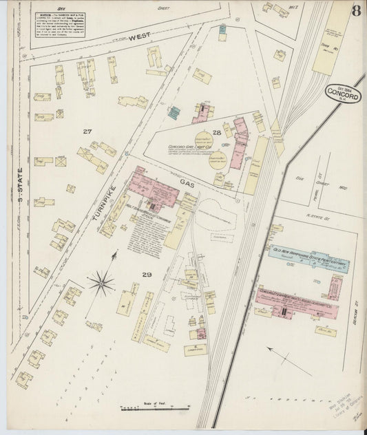 Sanborn Fire Insurance Map from Concord, Merrimack County, New Hampshire (1884), Sheet #0008 - Historic Sanborn Fire Insurance Map Print, vintage old map wall art, antique decor, genealogy gift, New Hampshire New Hampshire map