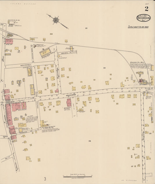 Sanborn Fire Insurance Map from Bowdon, Carroll County, Georgia (1922), Sheet #0002 - Historic Sanborn Fire Insurance Map Print, vintage old map wall art, antique decor, genealogy gift, Georgia Georgia map