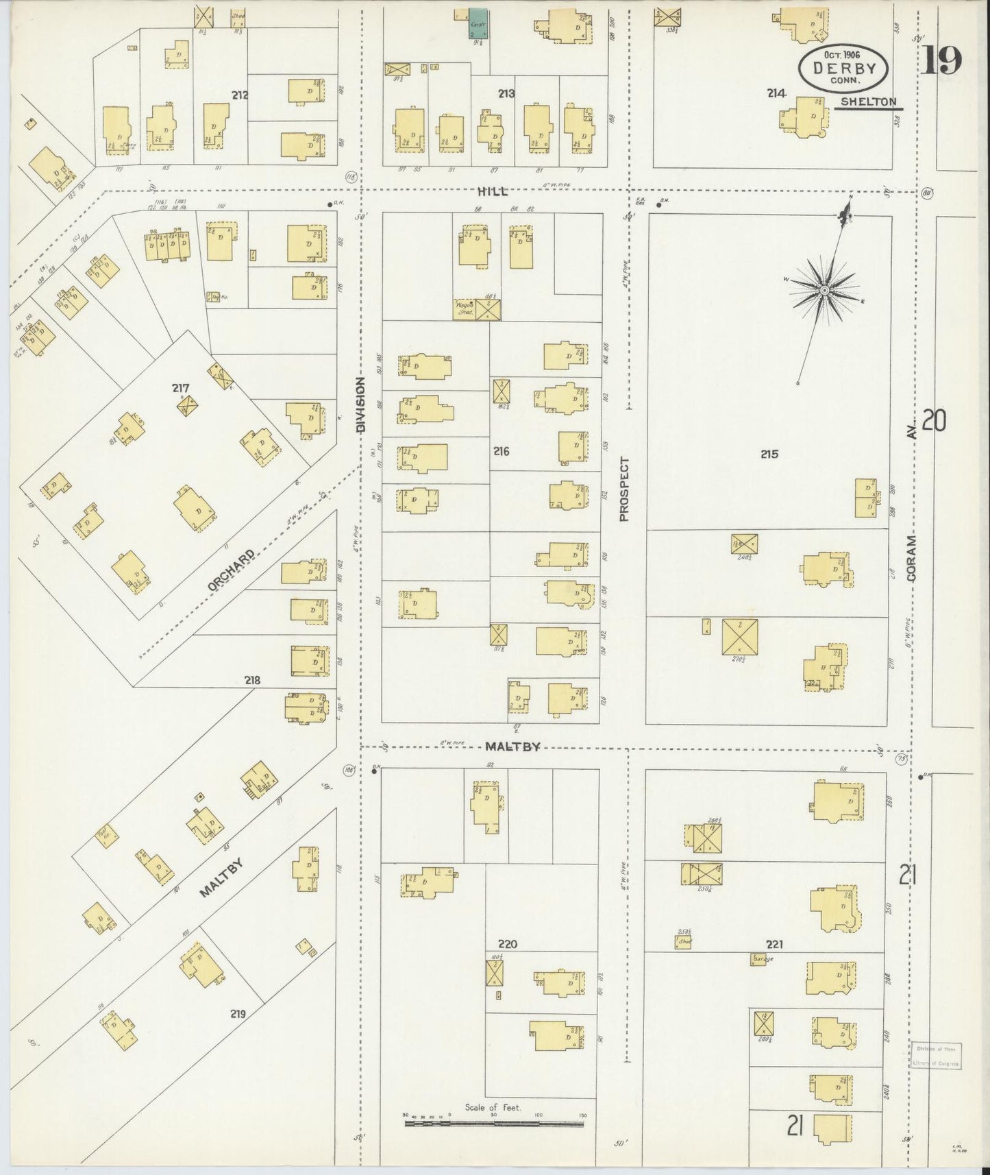 Sanborn Fire Insurance Map from Derby, New Haven County, Connecticut (1906), Sheet #0019 - Historic Sanborn Fire Insurance Map Print, vintage old map wall art, antique decor, genealogy gift, Connecticut Connecticut map