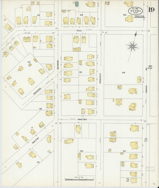 Sanborn Fire Insurance Map from Derby, New Haven County, Connecticut (1906), Sheet #0019 - Historic Sanborn Fire Insurance Map Print, vintage old map wall art, antique decor, genealogy gift, Connecticut Connecticut map