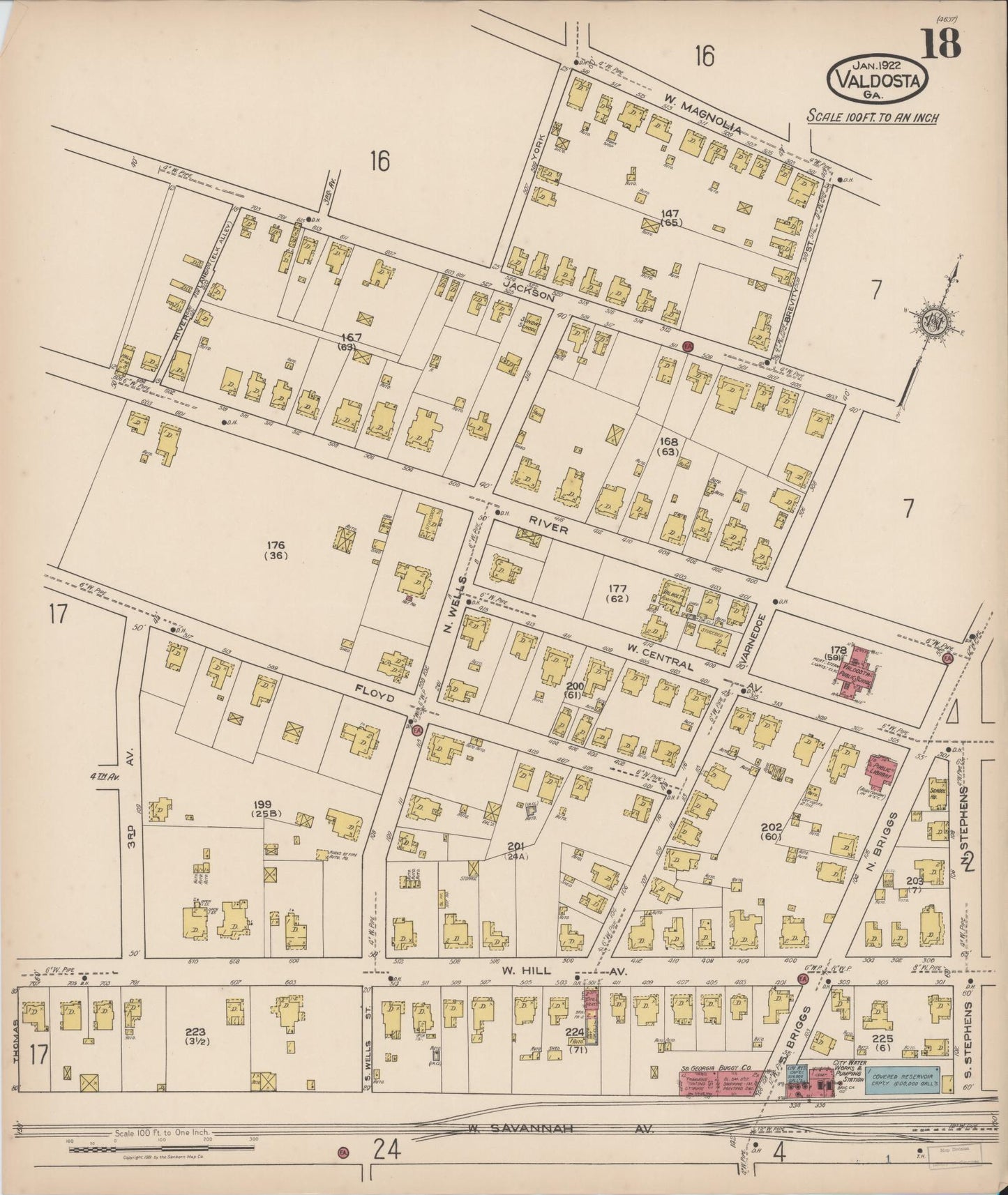 Sanborn Fire Insurance Map from Valdosta, Lowndes County, Georgia (1922), Sheet #0018 - Complete Map Set gallery image, historic Sanborn map, vintage wall art, Georgia Georgia