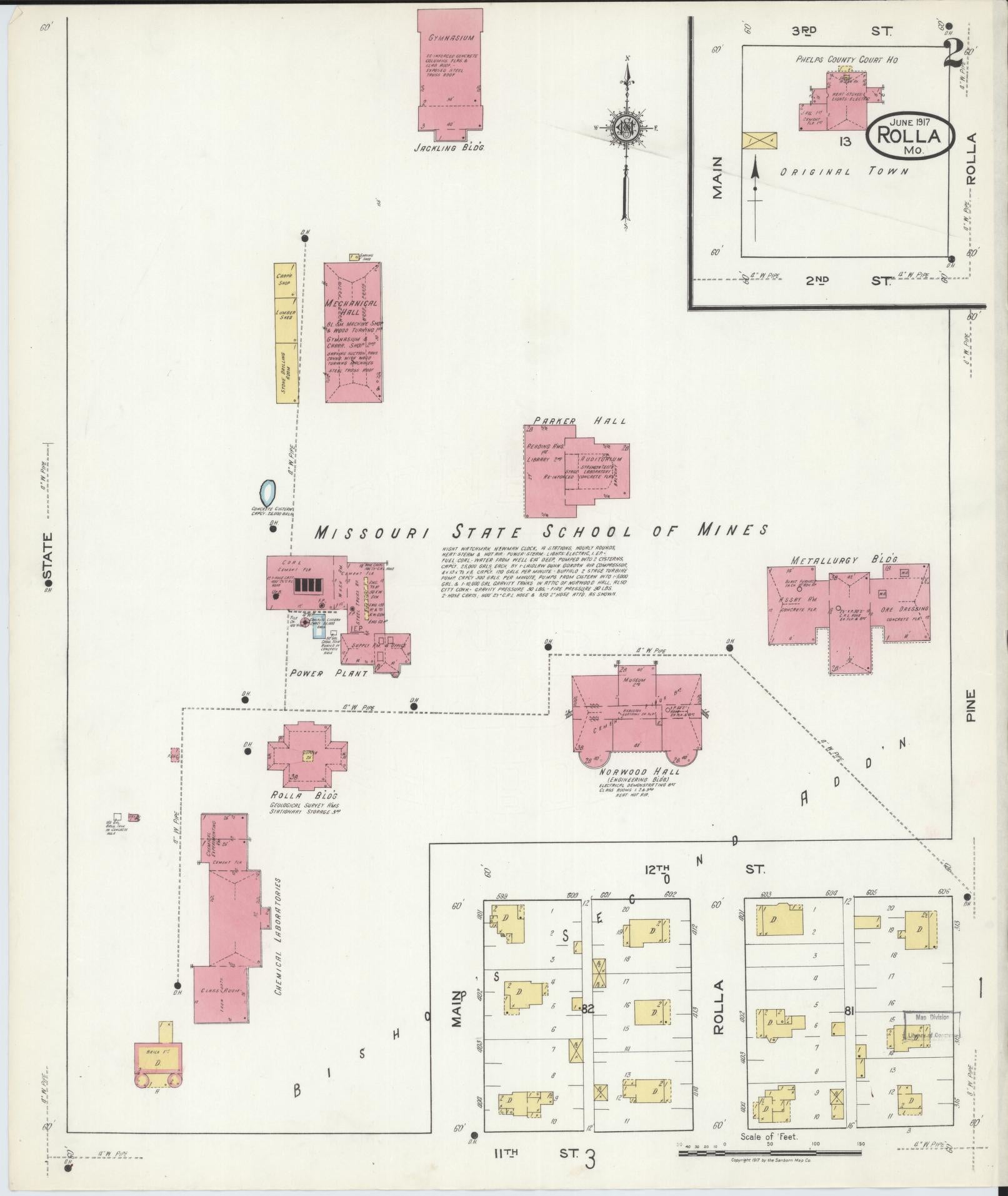 Sanborn Fire Insurance Map from Rolla, Phelps County, Missouri (1917), Sheet #0002 - Complete Map Set gallery image, historic Sanborn map, vintage wall art, Missouri Missouri