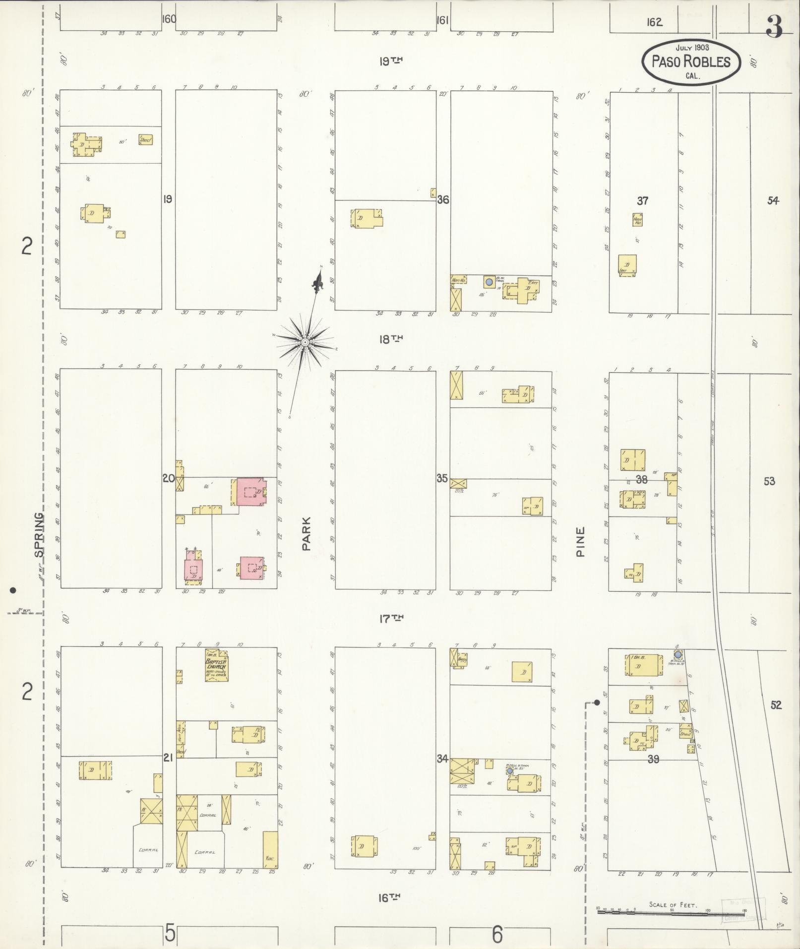 Sanborn Fire Insurance Map from Paso Robles, San Luis Obispo County, California (1903), Sheet #0003 - Complete Map Set gallery image, historic Sanborn map, vintage wall art, California California