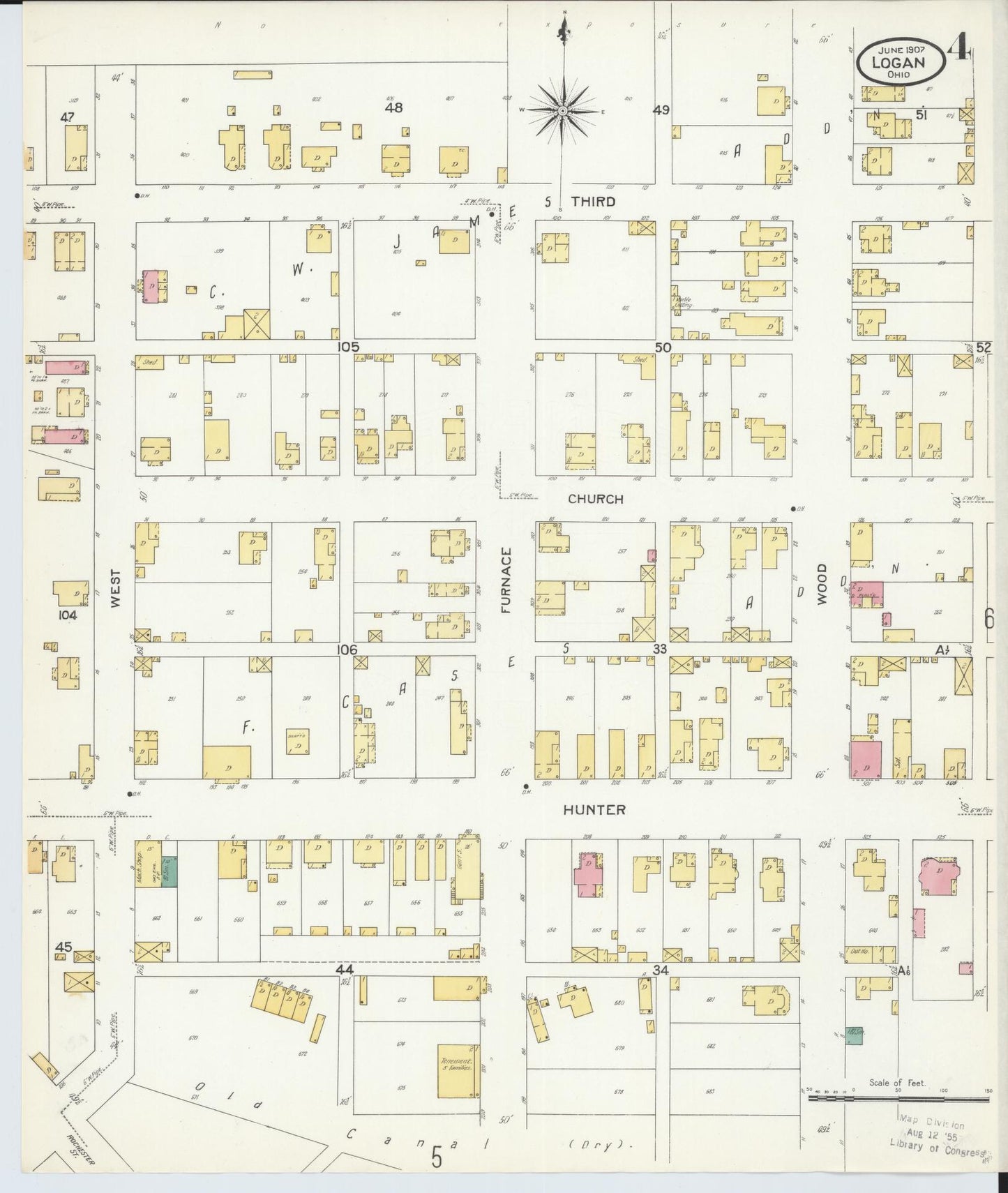 Sanborn Fire Insurance Map from Logan, Hocking County, Ohio (1907), Sheet #0004 - Historic Sanborn Fire Insurance Map Print, vintage old map wall art, antique decor, genealogy gift, Ohio Ohio map
