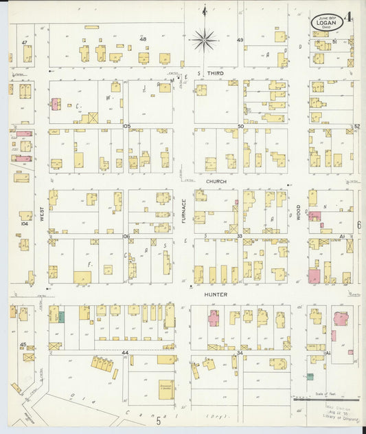 Sanborn Fire Insurance Map from Logan, Hocking County, Ohio (1907), Sheet #0004 - Historic Sanborn Fire Insurance Map Print, vintage old map wall art, antique decor, genealogy gift, Ohio Ohio map
