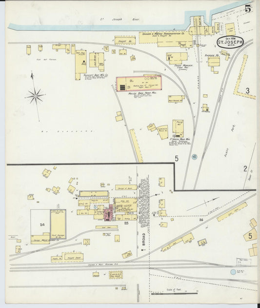 Sanborn Fire Insurance Map from Saint Joseph, Berrien County, Michigan (1896), Sheet #0005 - Historic Sanborn Fire Insurance Map Print, vintage old map wall art, antique decor, genealogy gift, Michigan Michigan map