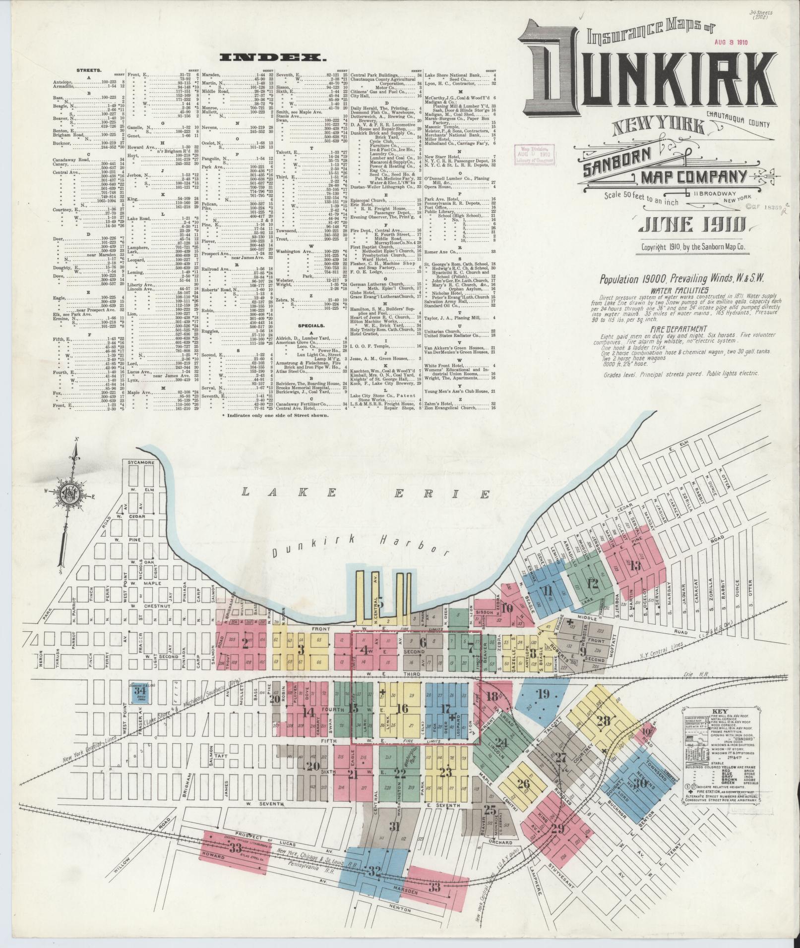 Sanborn Fire Insurance Map from Dunkirk, Chautauqua County, New York. (1910) – Historic Sanborn Fire Insurance Map Print