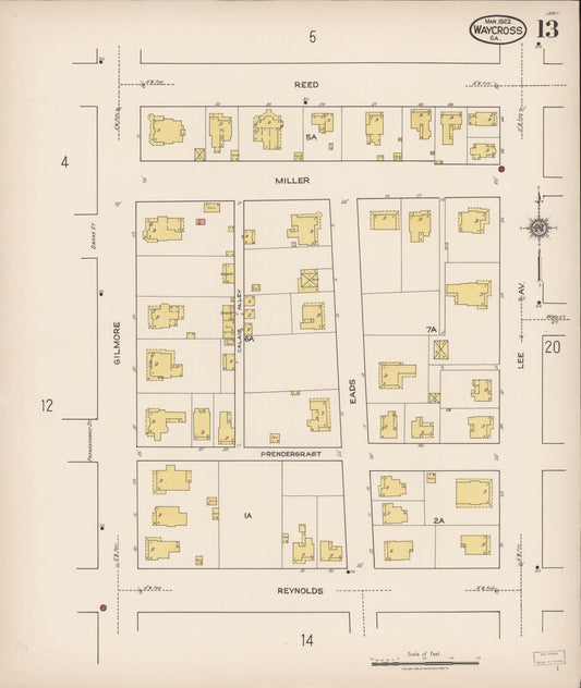 Sanborn Fire Insurance Map from Waycross, Ware County, Georgia (1922), Sheet #0013 - Historic Sanborn Fire Insurance Map Print, vintage old map wall art, antique decor, genealogy gift, Georgia Georgia map