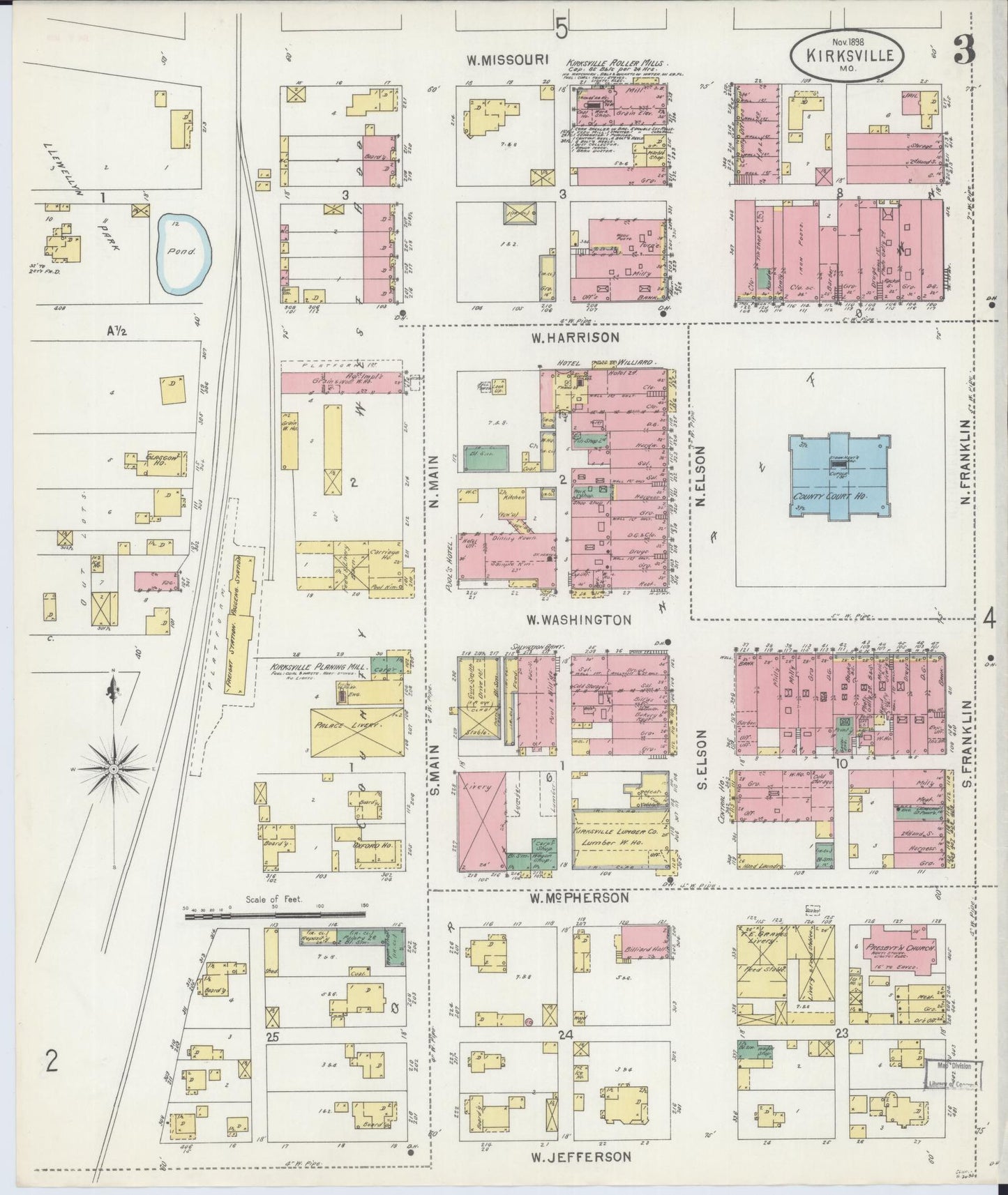 Sanborn Fire Insurance Map from Kirksville, Adair County, Missouri (1898), Sheet #0003 - Historic Sanborn Fire Insurance Map Print, vintage old map wall art, antique decor, genealogy gift, Missouri Missouri map