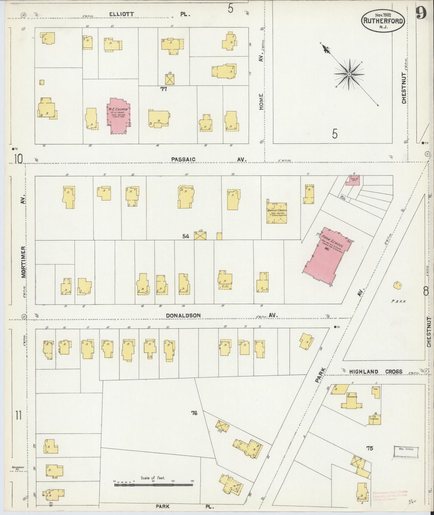 Sanborn Fire Insurance Map from Rutherford, Bergen County, New Jersey (1902), Sheet #0009 - Complete Map Set gallery image, historic Sanborn map, vintage wall art, New Jersey New Jersey