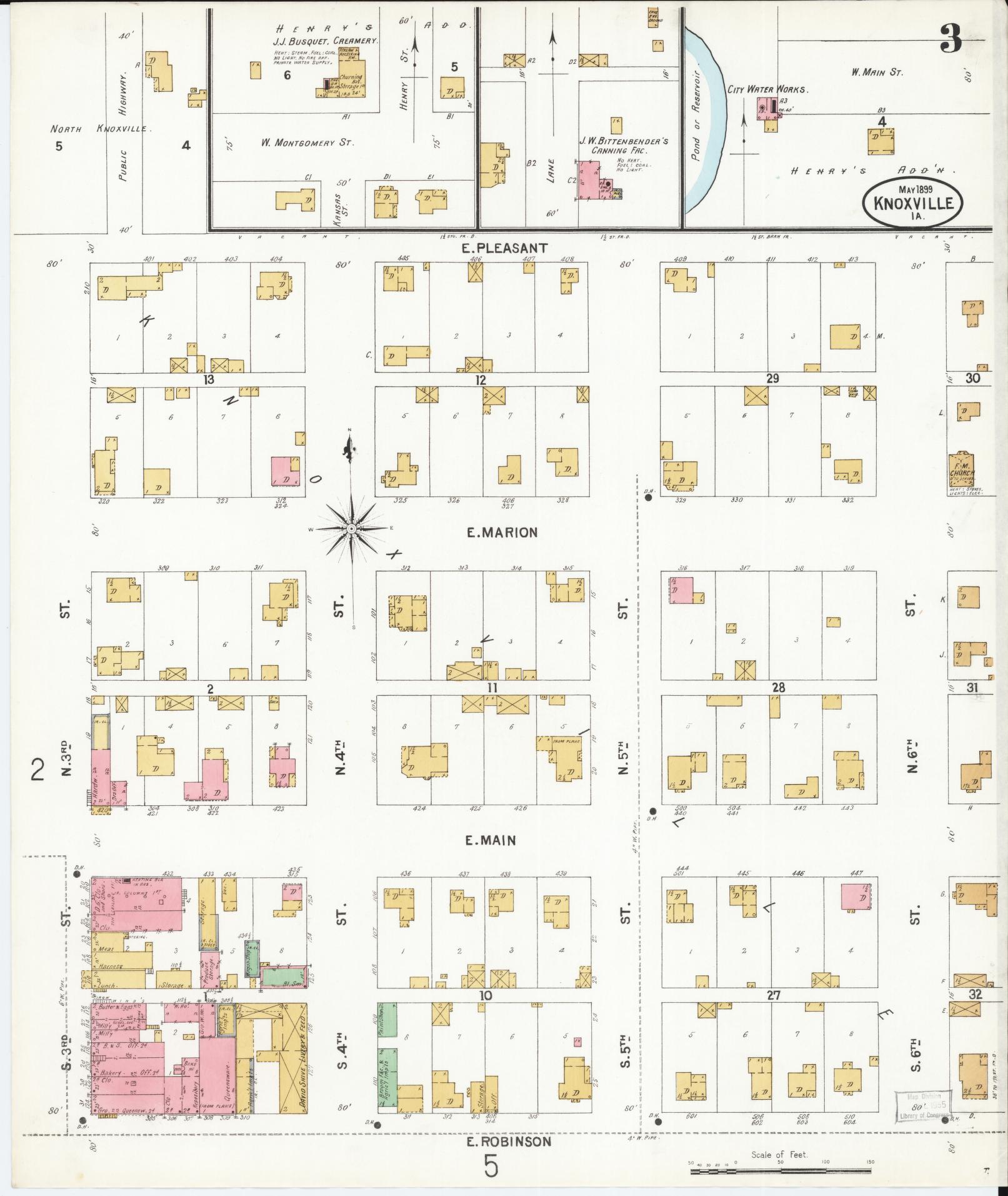 Sanborn Fire Insurance Map from Knoxville, Marion County, Iowa (1899), Sheet #0003 - Historic Sanborn Fire Insurance Map Print, vintage old map wall art