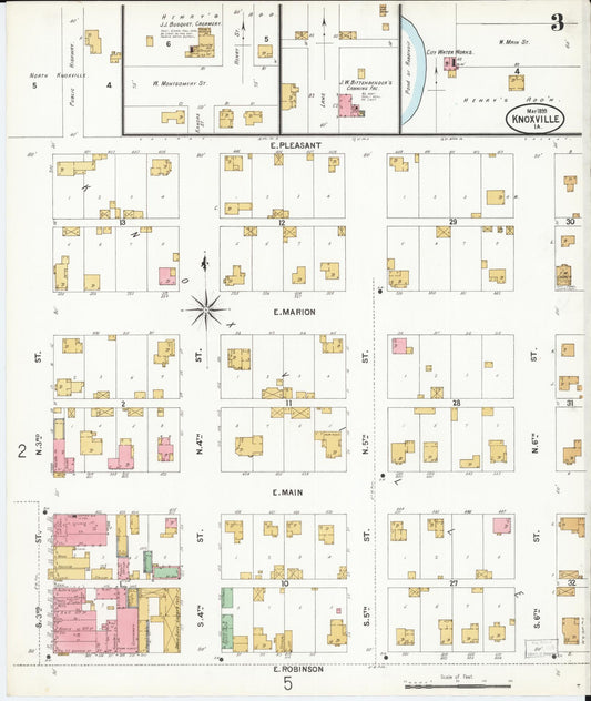Sanborn Fire Insurance Map from Knoxville, Marion County, Iowa (1899), Sheet #0003 - Historic Sanborn Fire Insurance Map Print, vintage old map wall art