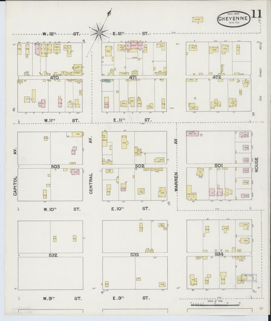 Sanborn Fire Insurance Map from Cheyenne, Laramie County, Wyoming (1890), Sheet #0011 - Historic Sanborn Fire Insurance Map Print, vintage old map wall art, antique decor, genealogy gift, Wyoming Wyoming map