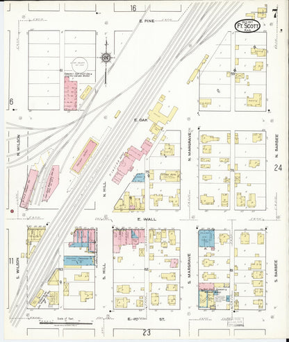 Sanborn Fire Insurance Map from Fort Scott, Bourbon County, Kansas (1917), Sheet #0007 - Complete Map Set gallery image, historic Sanborn map, vintage wall art, Kansas Kansas