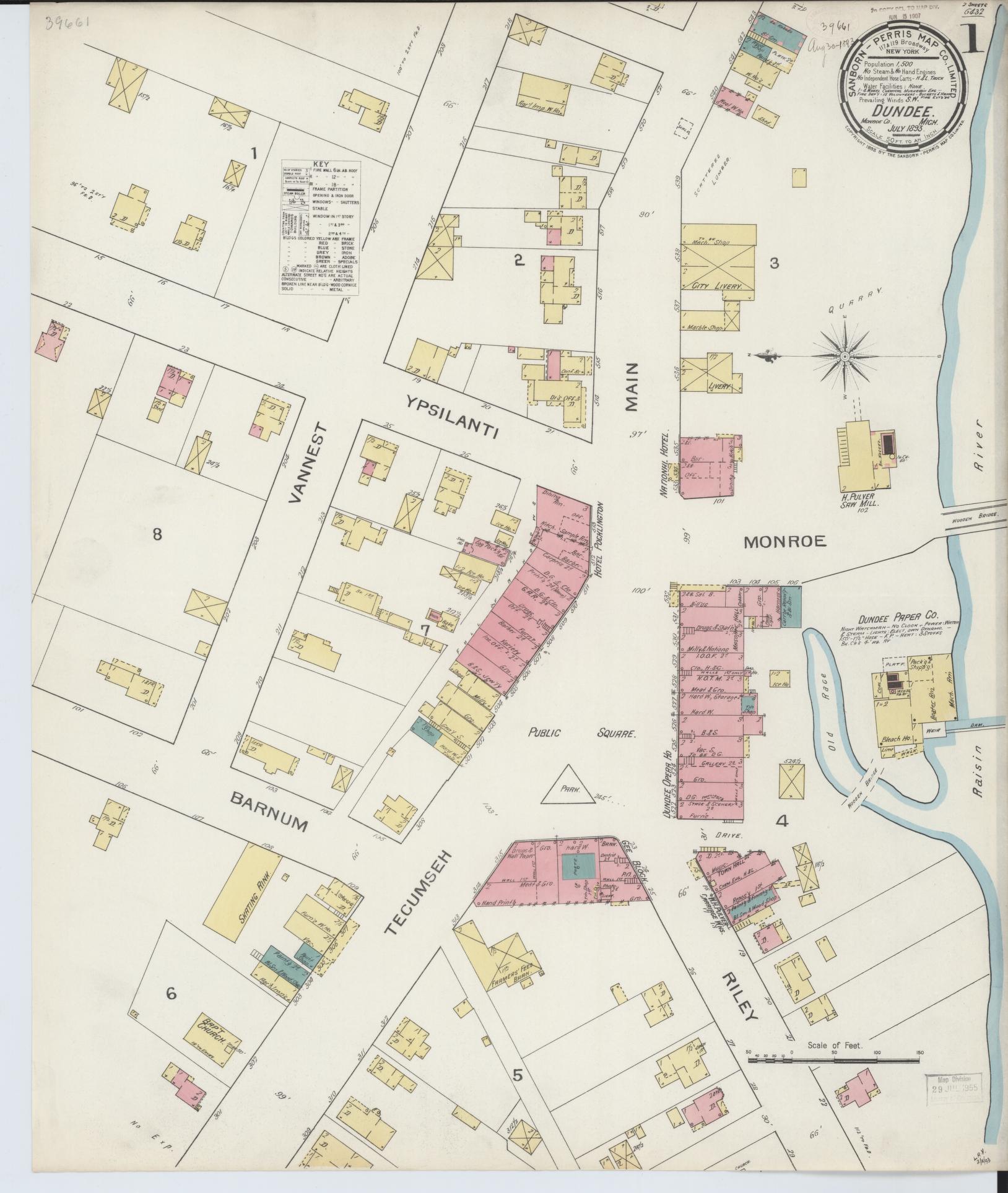 Sanborn Fire Insurance Map from Dundee, Monroe County, Michigan (1893), Sheet #0001 - Historic Sanborn Fire Insurance Map Print, vintage old map wall art, antique decor, genealogy gift, Michigan Michigan map