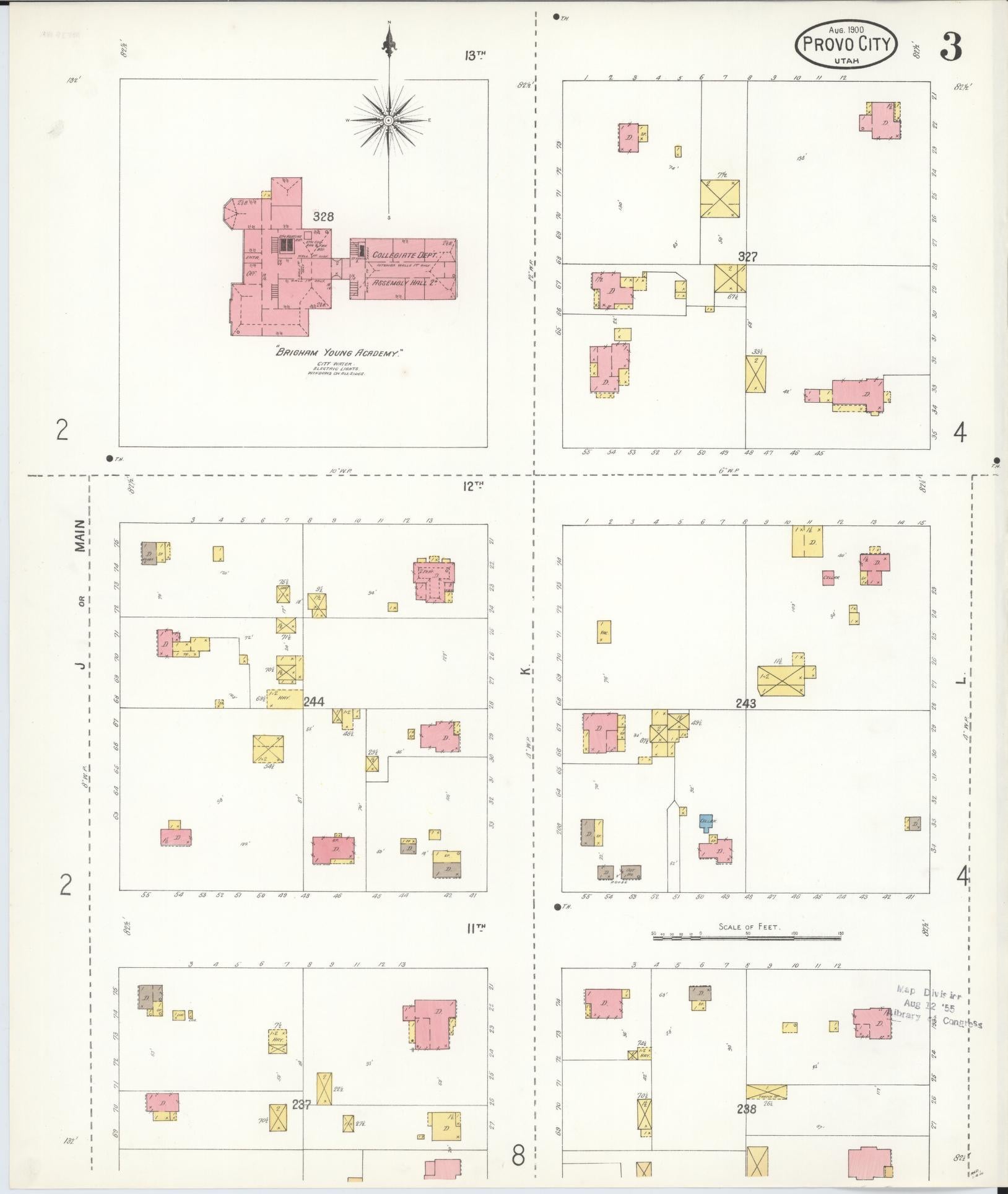 Sanborn Fire Insurance Map from Provo, Utah County, Utah (1900), Sheet #0003 - Complete Map Set gallery image, historic Sanborn map, vintage wall art, Provo Utah