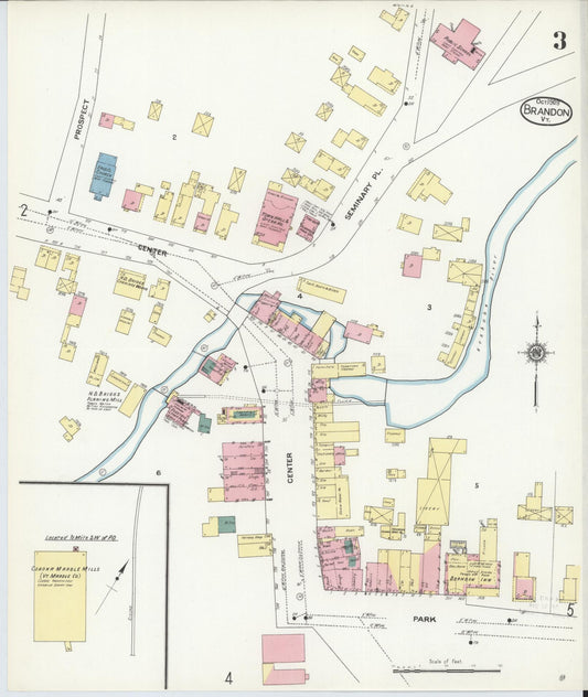 Sanborn Fire Insurance Map from Brandon, Rutland County, Vermont (1909), Sheet #0003 - Historic Sanborn Fire Insurance Map Print, vintage old map wall art, antique decor, genealogy gift, Vermont Vermont map