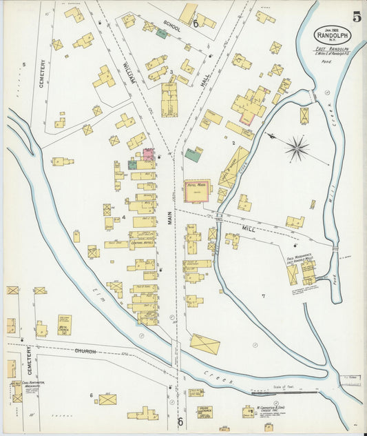 Sanborn Fire Insurance Map from Randolph, Cattaraugus County, New York (1902), Sheet #0005 - Historic Sanborn Fire Insurance Map Print, vintage old map wall art, antique decor, genealogy gift, New York New York map